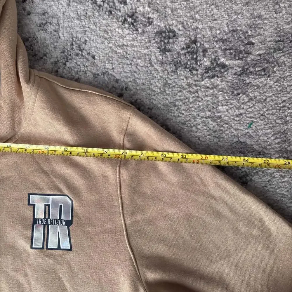 True Religion Holographic Buddha Graphic Tan Zip Up Hoodie Large